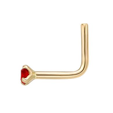 Lila Moon 14k Gold 90 Degree Red Crystal Nose Stud