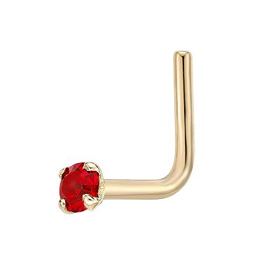 Lila Moon 14k Gold 90 Degree Red Crystal Nose Stud