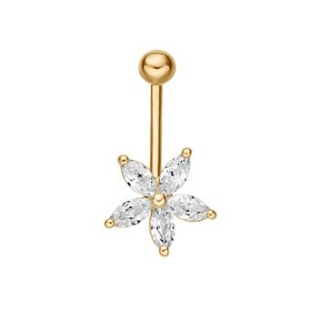 Lila Moon 10k White Gold Cubic Zirconia Flower Belly Ring