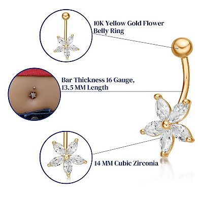 Lila Moon 10k White Gold Cubic Zirconia Flower Belly Ring