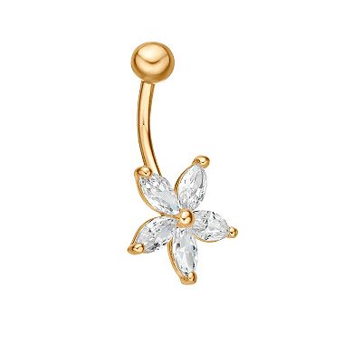 Lila Moon 10k White Gold Cubic Zirconia Flower Belly Ring