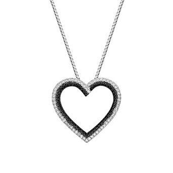 Gemminded 10k White Gold 1/3 Carat T.W. Black & White Diamond Heart Necklace