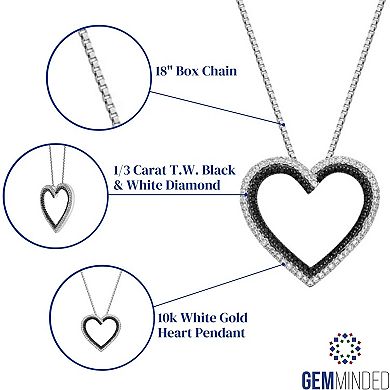 Gemminded 10k White Gold 1/3 Carat T.W. Black & White Diamond Heart Necklace