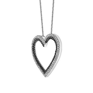 Gemminded 10k White Gold 1/3 Carat T.W. Black & White Diamond Heart Necklace