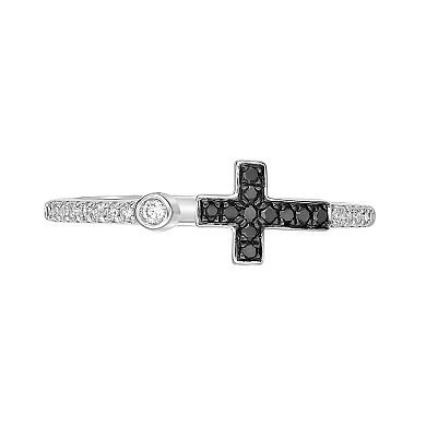 Gemminded Sterling Silver 1/8 Carat T.W. Blue & White Diamond Cross Ring