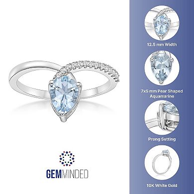 Gemminded 10k White Gold Aquamarine & Diamond Accent Twist Ring