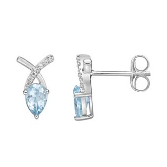 Gemminded 10k White Gold Aquamarine & Diamond Accent Stud Earrings