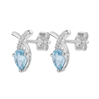 Gemminded 10k White Gold Aquamarine & Diamond Accent Stud Earrings
