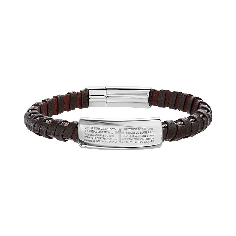 54767506 1913 Mens Vegan Leather Braided Bracelet with Stai sku 54767506