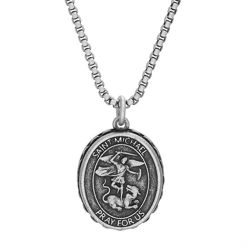 1913 Mens Stainless Steel St. Michael Pendant Necklace, Size: 24, Multi