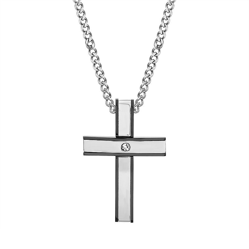 1913 Mens Two Tone Stainless Steel Cross Pendant Necklace, Size: 24, Mu