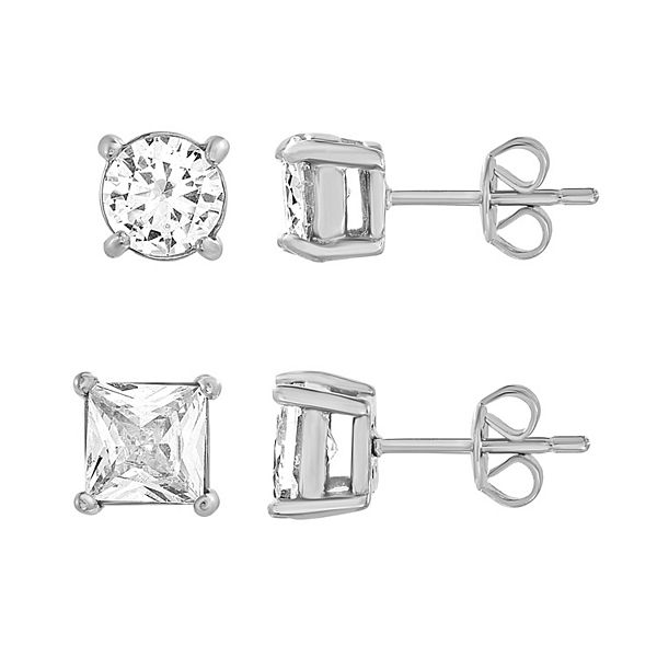 1913 Stainless Steel Cubic Zirconia Stud Earring Set