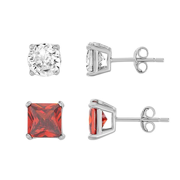 1913 Stainless Steel Cubic Zirconia Stud Earring Set