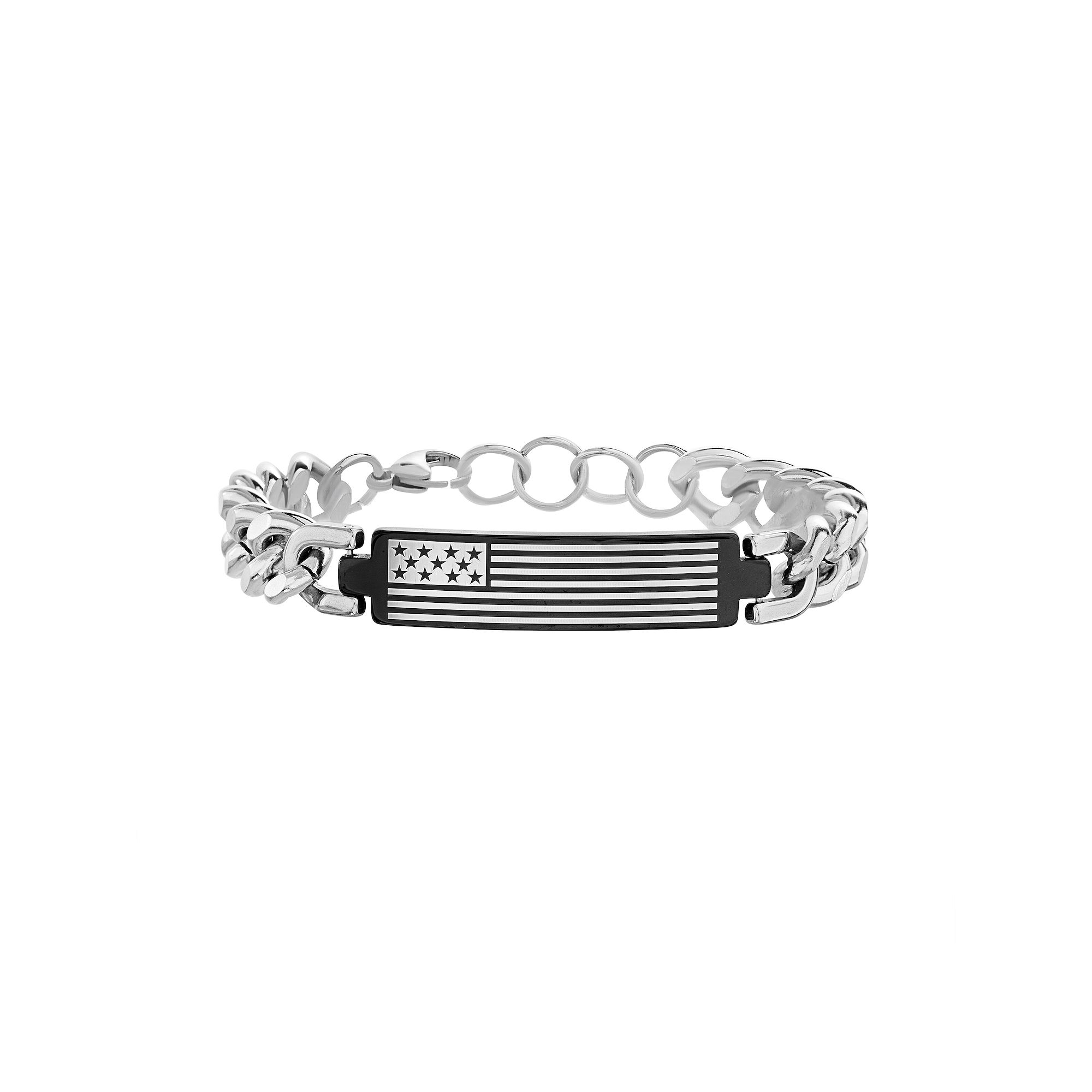 1913 Mens Stainless Steel American Flag Bracelet, Size: 8.5