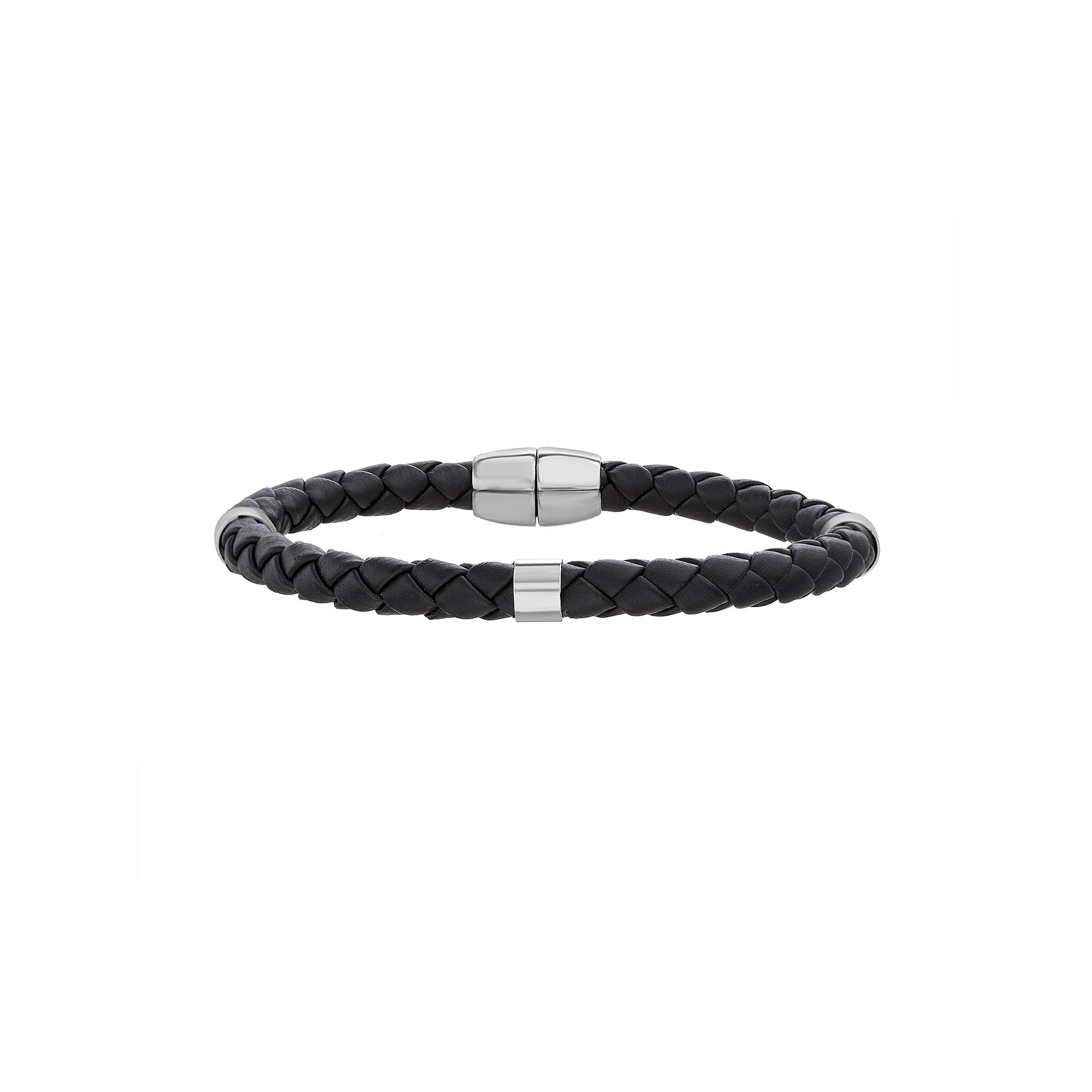 1913 Mens Stainless Steel Stations & Braided Vegan Leather Bracelet, Size