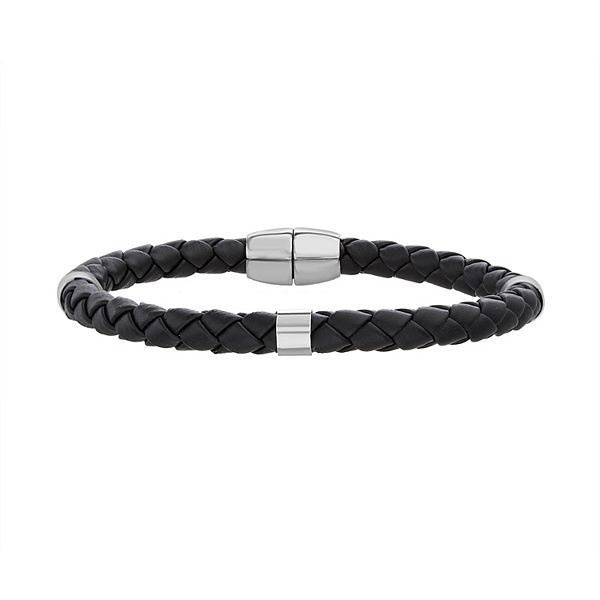 1913 Men's Stainless Steel Stations & Braided Vegan Leather Bracelet