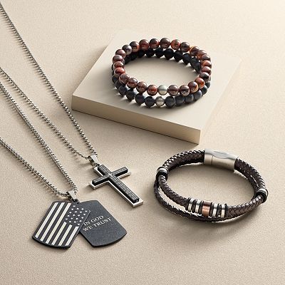 1913 Men s Two Tone Stainless Steel Cross Pendant Necklace with Lord s Prayer Size 24