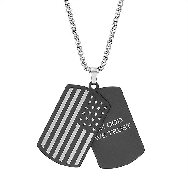 Gold Time International, Inc Van Heusen Men's Stainless Steel Striped Dog Tag Pendant Necklace - Black