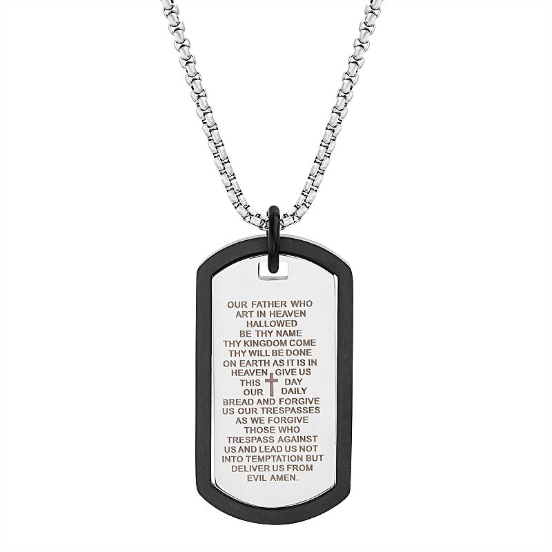 1913 Mens Two Tone Stainless Steel Dog Tag Pendant Necklace with Lords P