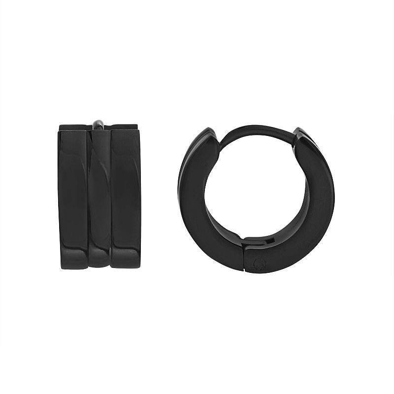 1913 Black Ion-Plated Stainless Steel Huggie Hoop Earrings, Mens, Multicol