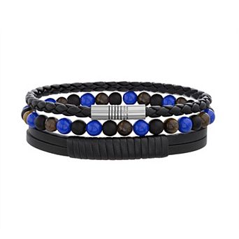 1913 Men's Tiger Eye & Sodalite Bead & Vegan Leather Bracelet Set