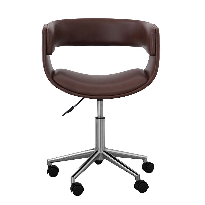 Teamson Home Faux Leather Swivel Office Chair, Brown