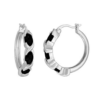 Gemminded Sterling Silver Black Onyx & White Topaz Hoop Earrings