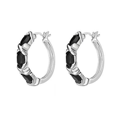 Gemminded Sterling Silver Black Onyx & White Topaz Hoop Earrings