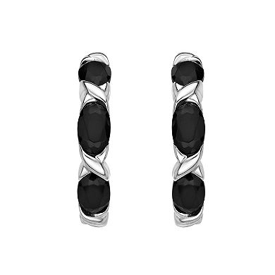 Gemminded Sterling Silver Black Onyx & White Topaz Hoop Earrings