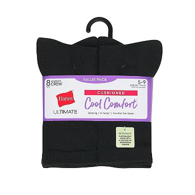 Women's Hanes Ultimate® Cool Comfort® 8-Pack Cushioned Crew Socks HWUCC8