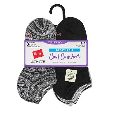 Women's Hanes 8-Pack Ultimate Cool Comfort Breathable Super Low No-Show Socks