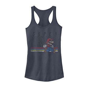 Juniors' Nintendo Super Mario Retro Stripe Walk Graphic Tank Top