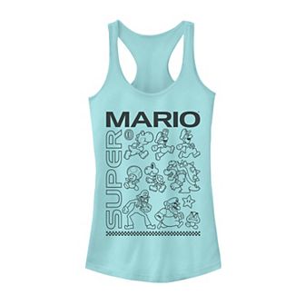 Juniors' Nintendo Super Mario Group Shot Outlined Graphic Tank Top