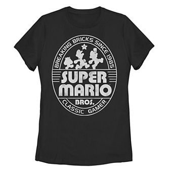 Juniors' Nintendo Super Mario Brick Break 85 Tie Dye Logo Graphic Tee