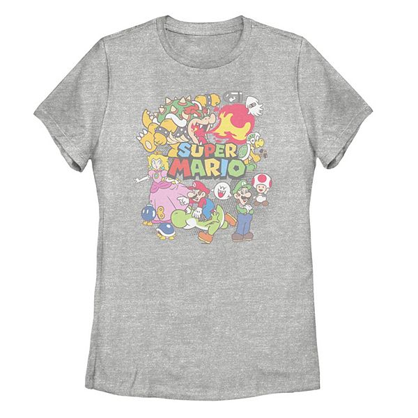 Juniors' Nintendo Super Mario Bros Color Collage Graphic Tee