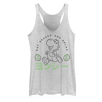Juniors' Nintendo Super Mario Yoshi Eats Snacks & Relax Kanji Graphic Tank Top