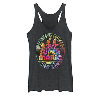 Juniors' Nintendo Super Mario Brick Break 85 Tie Dye Logo Graphic Tank Top