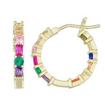 18k Gold Over Sterling Silver Multi-Color Cubic Zirconia Hoop Earrings