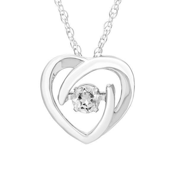 Boston Bay Diamonds Brilliance in Motion Sterling Silver Lab Created White Sapphire Dancing Gemstone Heart Pendant