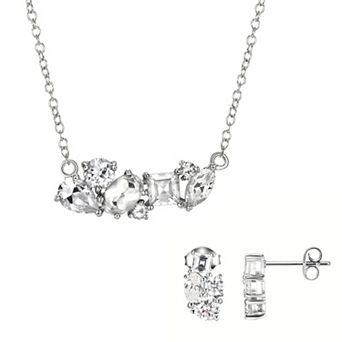 Classic Treasures Sterling Silver Cubic Zirconia Cluster Stud Earrings & Pendant Necklace Set
