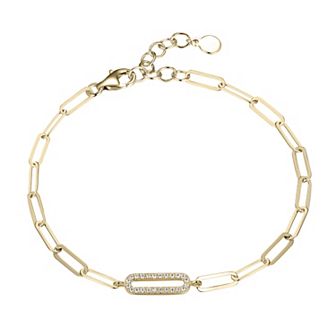 Classic Treasures Sterling Silver Cubic Zirconia Paper Clip Chain Link Bracelet