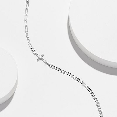 アクセサリー thin silver cross band Classic Treasures Sterling Silver Cubic Zirconia Paper Clip Chain
