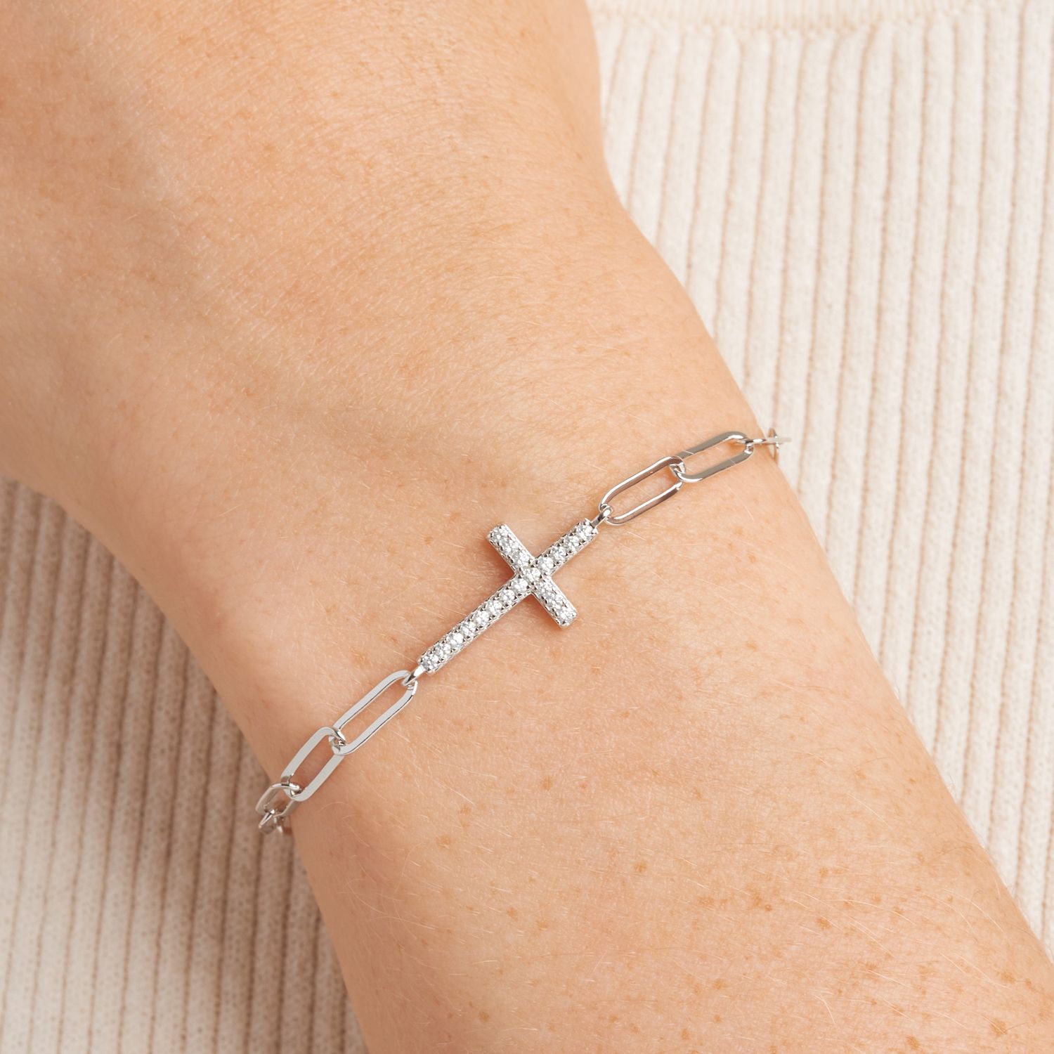 Classic Treasures Sterling Silver Cubic Zirconia Paper Clip Chain