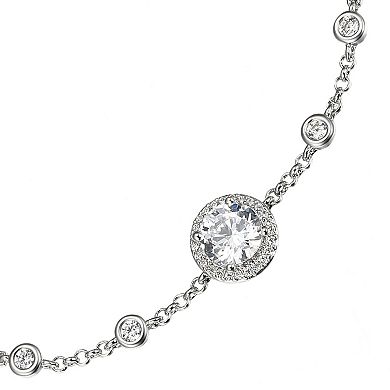 Sterling Silver Cubic Zirconia Halo Bracelet, Necklace & Earrings Set