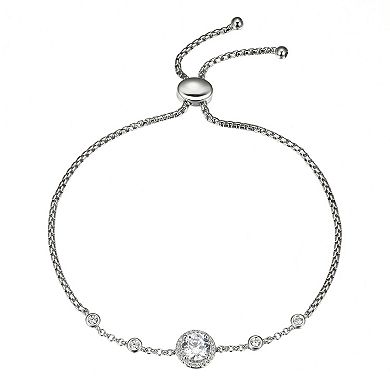 Sterling Silver Cubic Zirconia Halo Bracelet, Necklace & Earrings Set