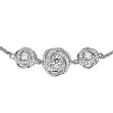 Classic Treasures Sterling Silver Cubic Zirconia Love Knot Stud Earrings & Adjustable Bracelet Set