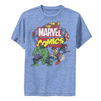 Boys 8-20 Marvel Comics Avengers Group Shot Around Logo Poster Performance Graphic Tee