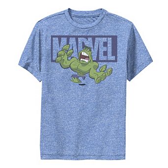 Boys 8-20 Marvel Hulk Chibi Action Pose Logo Outline Performance Graphic Tee