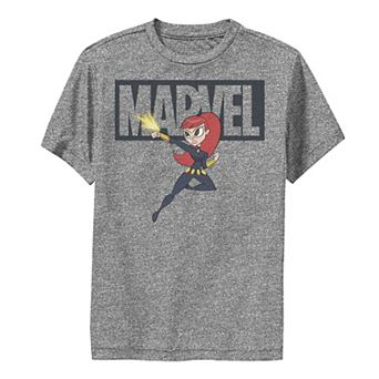 Boys 8-20 Marvel Black Widow Chibi Action Pose Logo Outline Performance Graphic Tee