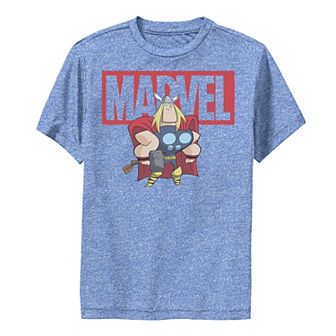 Boys 8-20 Marvel Thor Chibi Smiling Calm Stance Logo Outline Performance Graphic Tee